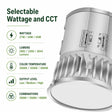 Selectable wattage LED recessed downlight with 3000k, 3500k, and 4000k settings