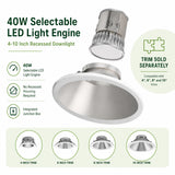 40W selectable LED light engine recessed downlight with trim sold separately and 4, 6, 8, 10 inch trim options