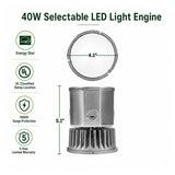 Selectable 40W LED light engine for recessed downlights, shown with 4.1-inch trim and 5.1-inch height