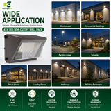 41W LED Semi-Cutoff Wall Pack 5000K shown in recommended commercial applications for efficient, reliable illumination.