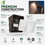 Dimensions and specifications for 41W LED Semi-Cutoff Wall Pack 5000K for, including measurements and performance data.