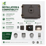 Installation and mounting details for 41W LED Semi-Cutoff Wall Pack 5000K, including compatibility and wiring guidance.