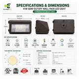 Housing, lens and construction details of 41W LED Semi-Cutoff Wall Pack 5000K for Outdoor for durable commercial use.