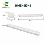 Dimensions and specifications for 4FT LED Vapor Tight Light 40W-60W for, including measurements and performance data.