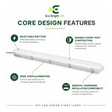 Key performance and design features of 4FT LED Vapor Tight Light 40W-60W for Car Wash for commercial lighting projects.