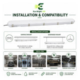 Installation and mounting details for 4FT LED Vapor Tight Light 40W-60W, including compatibility and wiring guidance.