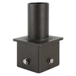 Dark bronze 4 inch square pole tenon adapter with 2-3/8 in OD tenon for area lights and parking lot lights