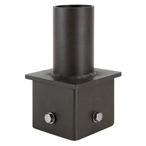 Dark bronze 4 inch square pole tenon adapter with 2-3/8 in OD tenon for area lights and parking lot lights