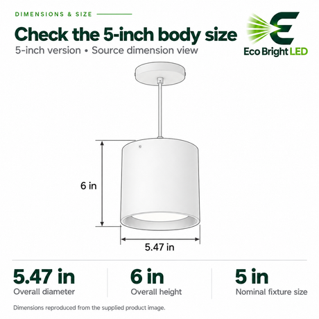 5-inch LED cylinder downlight size diagram with 5.47-inch diameter and 6-inch overall height for retail lighting