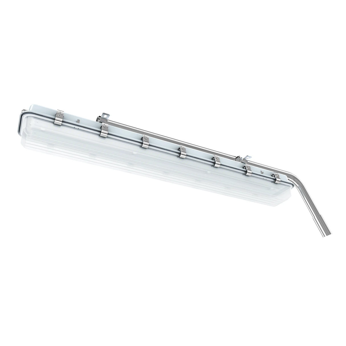 Side profile of 50W C1D2 vapor proof LED light, showcasing the slim 4ft linear design for ceiling or wall mounting.