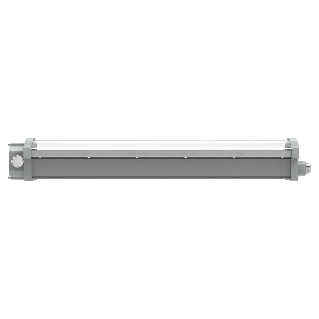 Front view of 40W C1D2 LED linear explosion proof light with frosted lens and 5,600lm output for factory safety.
