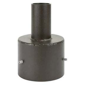 Dark bronze 5 inch round pole tenon adapter with 2-3/8 in OD tenon for area lights and parking lot lights