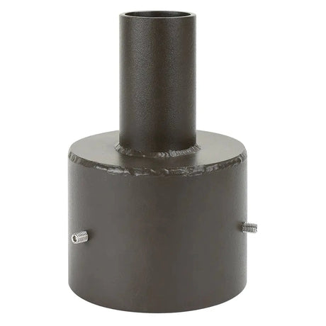 Dark bronze 5 inch round pole tenon adapter with 2-3/8 in OD tenon for area lights and parking lot lights