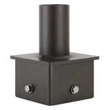 Dark bronze 5 inch square pole tenon adapter with 2-3/8 in OD tenon for area lights and parking lot lights