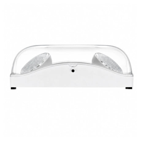 White 5W waterproof dual-head LED emergency light with adjustable lamps and clear protective cover