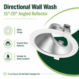 6 inch round LED wall wash downlight trim with white flange and smooth silver reflector for damp locations