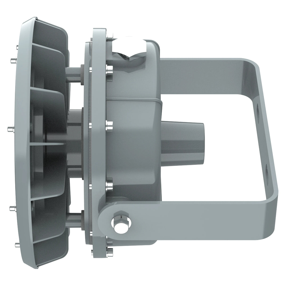 Top-down perspective of 60W C1D2 explosion proof round LED high bay, 8,400lm for chemical plant lighting.