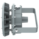 Top-down perspective of 60W C1D2 explosion proof round LED high bay, 8,400lm for chemical plant lighting.