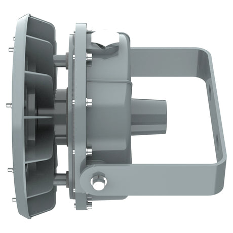 Top-down perspective of 60W C1D2 explosion proof round LED high bay, 8,400lm for chemical plant lighting.