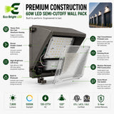 Housing, lens and construction details of 60W LED Semi-Cutoff Wall Pack 5000K for Outdoor for durable commercial use.