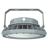 Bottom view of 400W C1D2 explosion proof LED high bay showing high-output optical lens and 65,163 lumens daylight chips.
