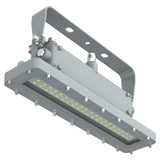 Front view of 50W C1D1 linear high bay LED light with metal safety grill and high-impact lens for industrial safety.