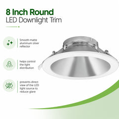 8 Inch Round LED Downlight Trim Silver Reflector Commercial