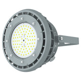 Rear view of 80W C1D2 round explosion proof LED light showing advanced aluminum heat sink fins for thermal management.