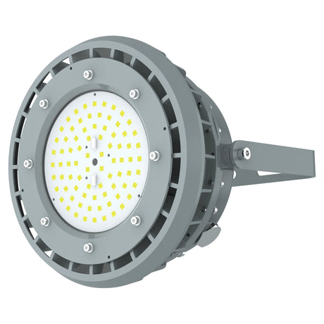 Rear view of 80W C1D2 round explosion proof LED light showing advanced aluminum heat sink fins for thermal management.