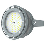 Bottom view of 60W C1D2 LED explosion proof high bay showing the high-performance lens and 8,400lm output.