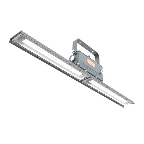 Front view of 60W C1D2 linear explosion proof LED light featuring high-impact lens and 8,400lm output for safety.