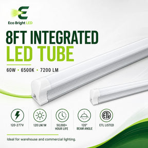 8FT 60W Integrated LED Tube Light for product overview with key specifications for commercial lighting applications.