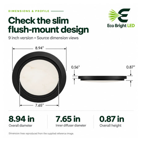 9-inch black alabaster LED flush-mount ceiling light with slim 0.87-inch profile