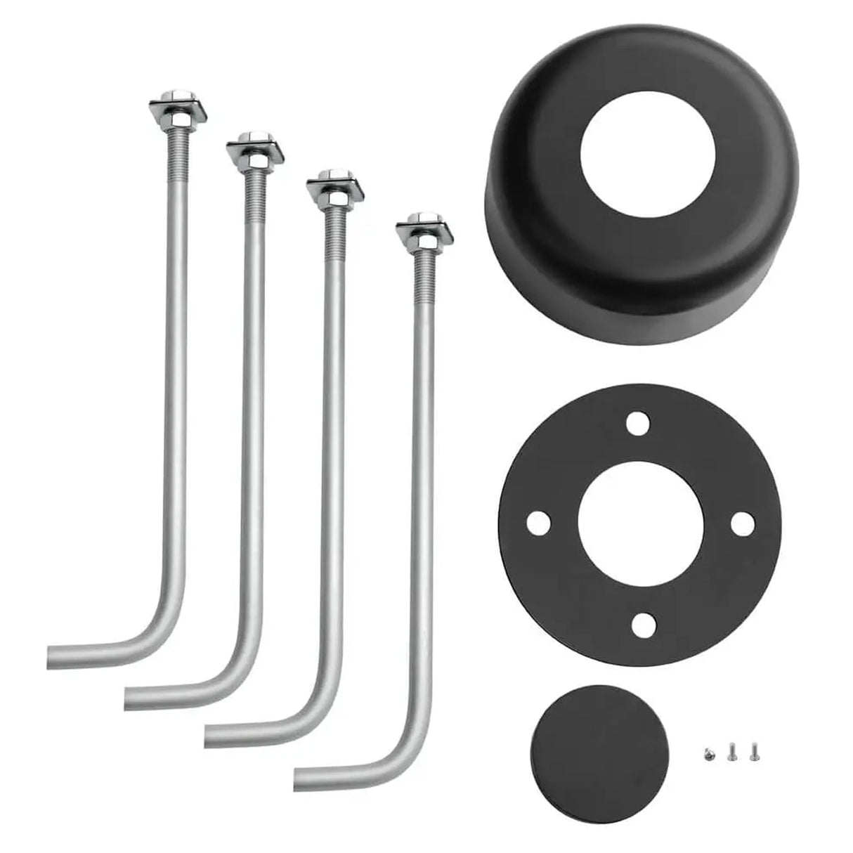 Round steel light pole accessories kit: 4 galvanized anchor bolts, base cover, mounting plate and pole cap