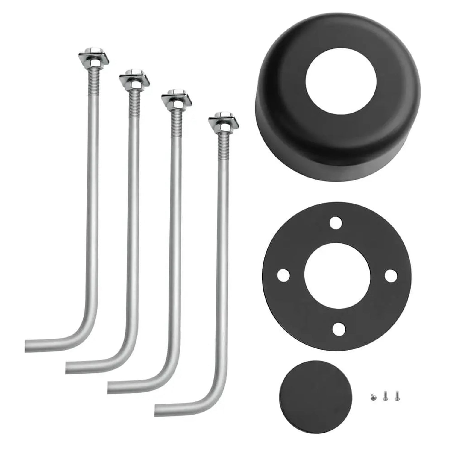 10 ft round steel light pole accessories kit: 4 galvanized anchor bolts, base cover, mounting plate, pole cap and screws
