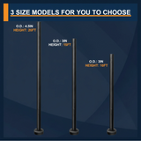Square steel light pole size comparison: 5x5in 30ft, 4x4in 25ft, and 4x4in 20ft models for outdoor lighting