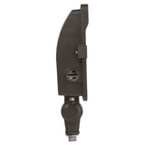 Side view of black adjustable LED flood light with knuckle mount for outdoor security lighting