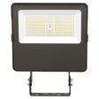 Front view of a black LED flood light with trunnion mount and rectangular LED panel