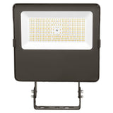 Front view of a black LED flood light with trunnion mount and rectangular LED panel