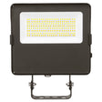 Black LED flood light with integrated panel and trunnion mount for outdoor security lighting