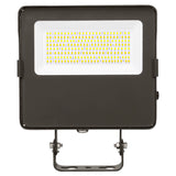 Black LED flood light with integrated panel and trunnion mount for outdoor security lighting