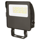 Black LED flood light with selectable-style front panel and trunnion mount bracket
