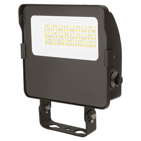 Black LED flood light with selectable-style front panel and trunnion mount bracket