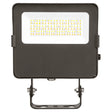 Black LED flood light with rectangular lens and trunnion mount for outdoor security lighting