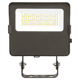 Black LED flood light with rectangular lens and trunnion mount for outdoor security lighting