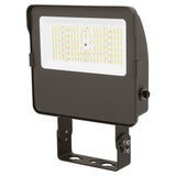 Black LED flood light with trunnion mount and rectangular array of LEDs for outdoor commercial lighting