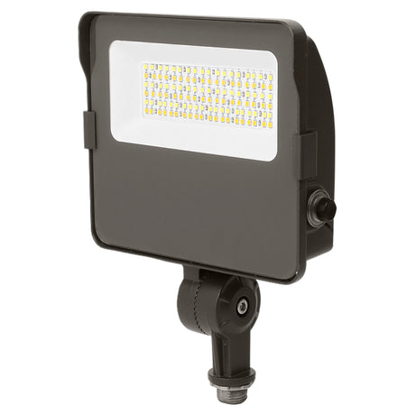 black led flood light with adjustable knuckle mount and integrated led panel on white background