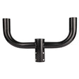 Black steel 2-arm bullhorn bracket with 2-3/8 in tenon for area and flood lights, slip fitter compatible