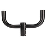 Black steel 2-arm bullhorn bracket with 2-3/8 in tenon for area and flood lights, slip fitter compatible