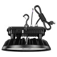 Black UFO LED high bay light with hanging hook, power cord, and selectable wattage switch